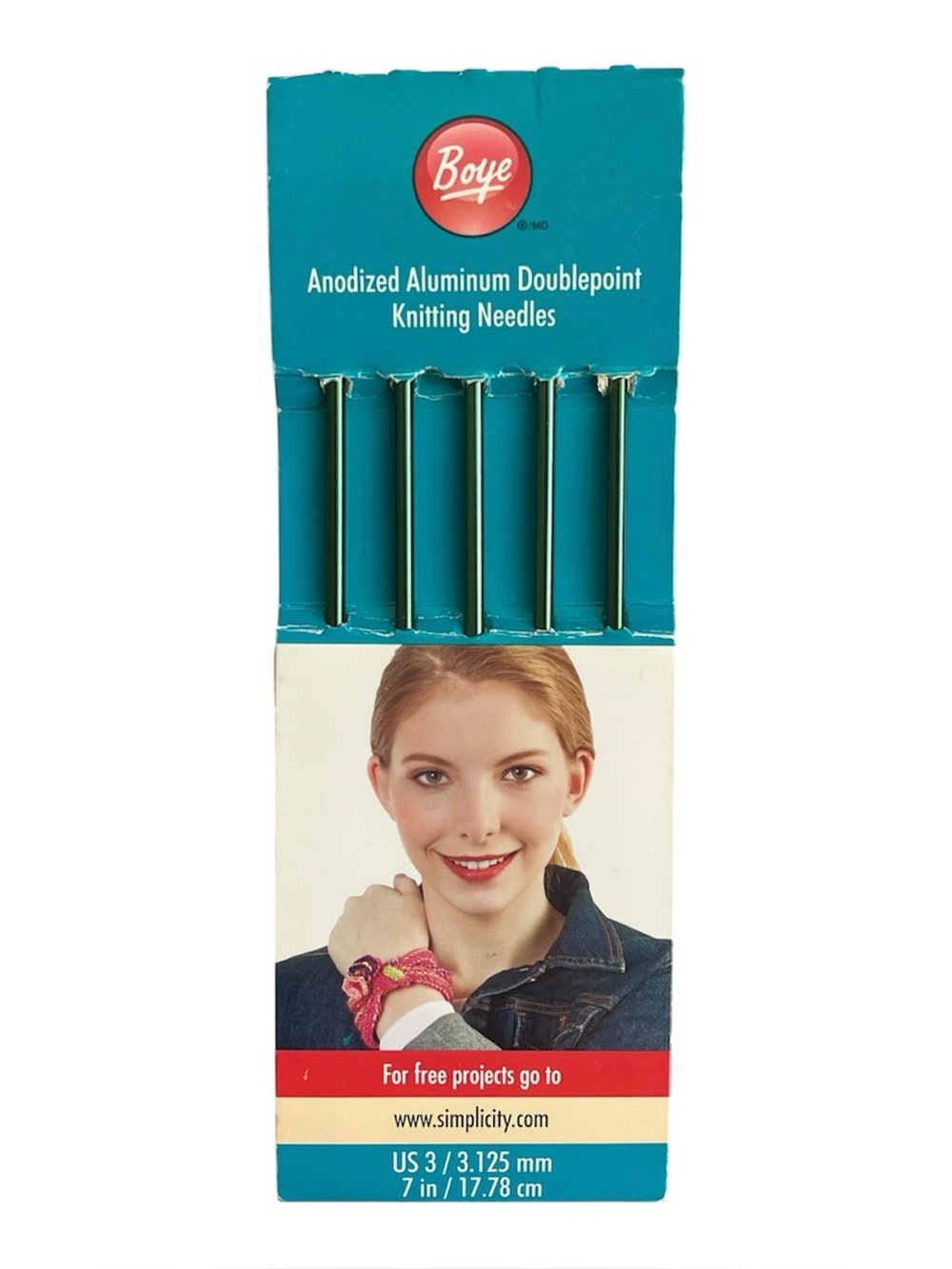 Boye Anodized Aluminum Doublepoint Knitting Needles 5pc Set Green 7in US 3